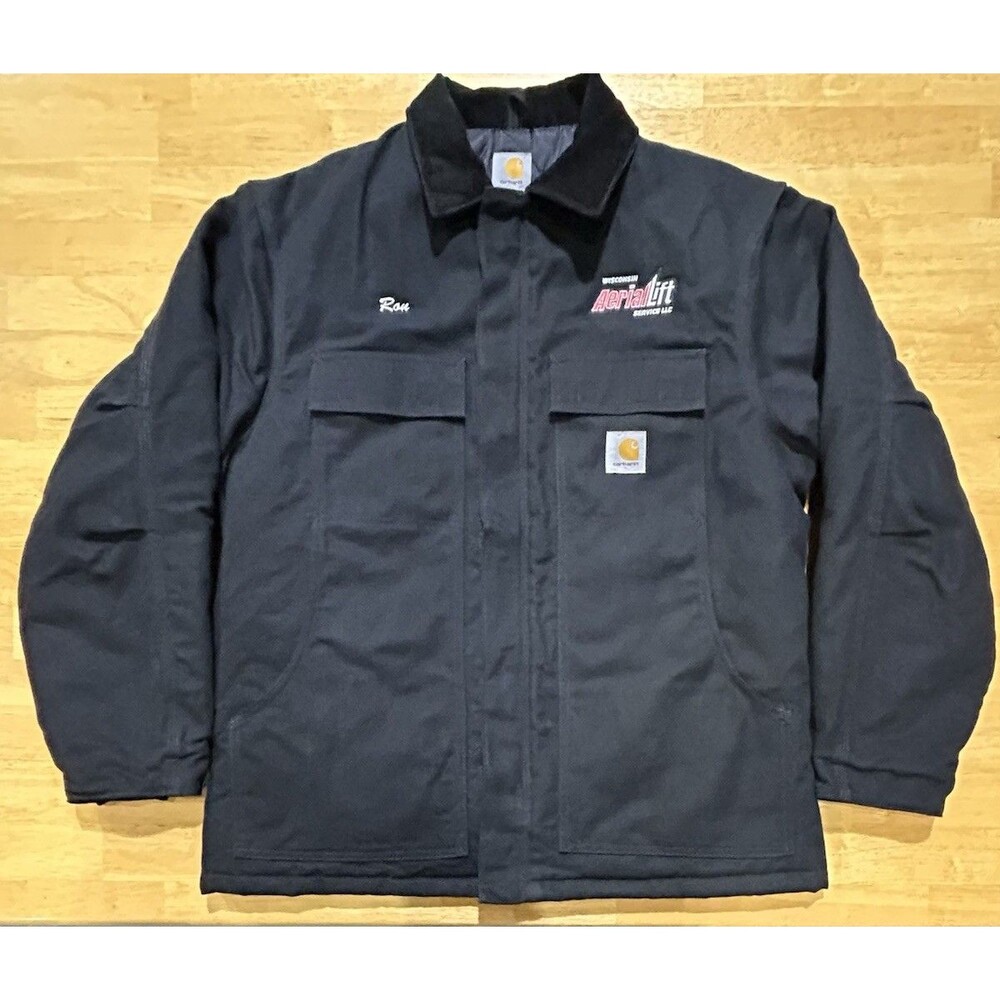 Carhartt Mens C003 Duck Traditional Black Chore Jacket Large Quilt Lined B-9